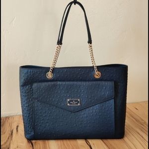 Kate Spade Halsey tote shoulder bag navy ostrich